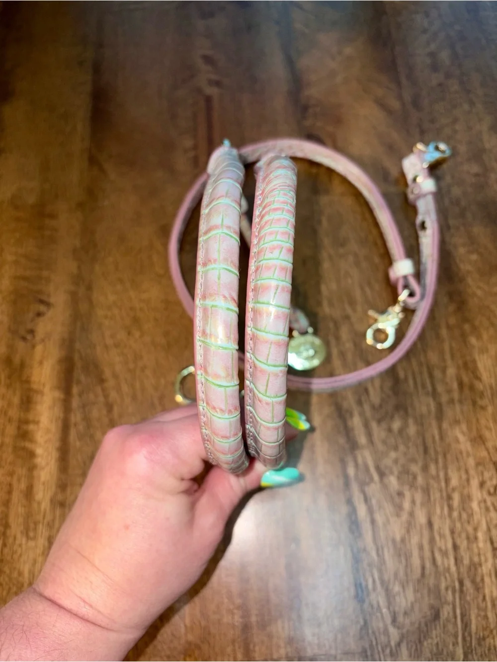 Brahmin Flirty Ombré—Pink/Green Croc-Texture Bag Straps with Gold Hardware